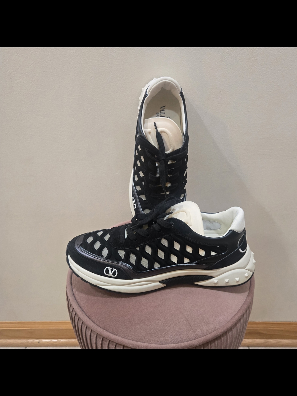 Valentino Garavani Black and White Cutout Runner Sneakers